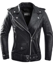 HWK Brando Leather Motorcycle Jacket for Women, Size Large