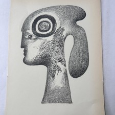 Stampa grafica volto astratto surreale anni 60 arte editoriale nero