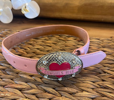 Nocona Girls Pink Embossed Genuine Leather Belt "Cowgirls Rule" Bling Heart 22
