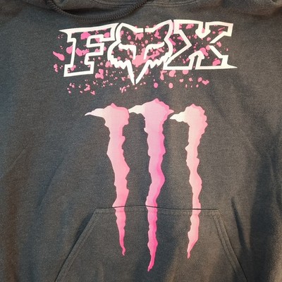 Y2K Monster Energy Fox Racing Hoodie Pink Center Logo Size Large