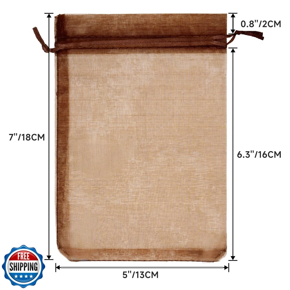 G2PLUS 25PCS Brown Organza Bags 5x7 inches - Sheer Mesh Jewelry Pouches, Orga - Image 2 of 4