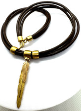 18k H Stern Purangaw Feather Triple Brown Leather Necklace Hook Clasp GORGEOUS
