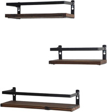 Floating Shelves Set of 3 Rustic Wood Wall Mounted Shelf Metal Fence Design