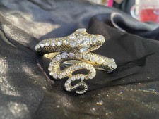 Snake Serpent Silver Tone Metal Sparkling Vintage Bracelet cuff Wrist Arm  
