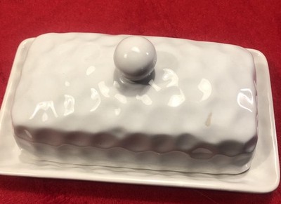 Temp-tations  Thanks & Giving Butter Dish White Pebbled Textured