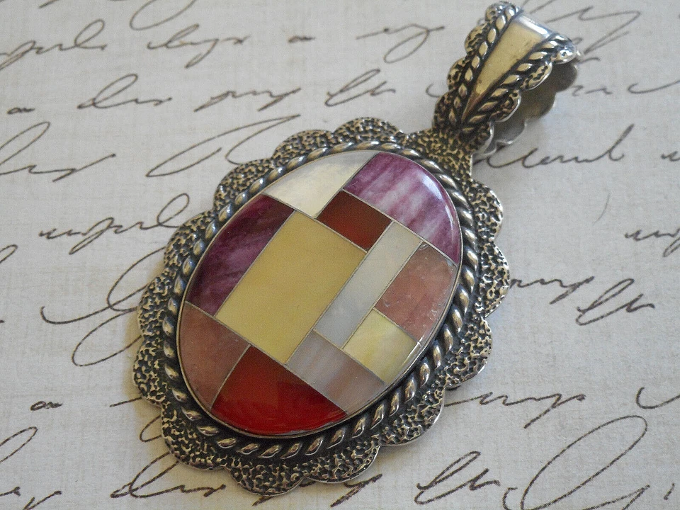 Кулон Carolyn Pollack инкрустация несколько камней юго-запад окисленный серебро RE46B8 - Изображение 2 из 4