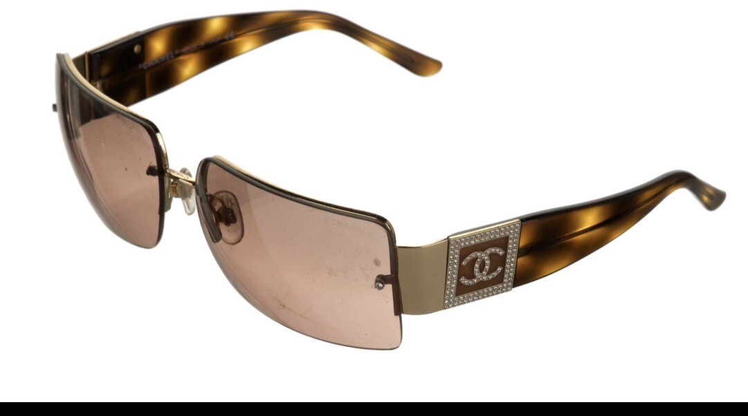 CHANEL Crystal Diamanté CC Logo Sunglasses / Brown 4095-B c