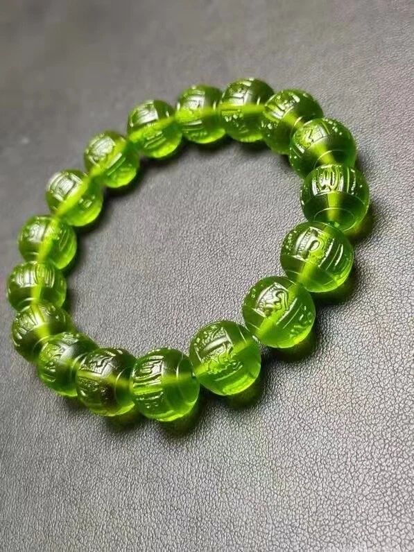 Pulsera de cuentas redondas de seis palabras verde meteorito moldavita natural genuino Foto 4 de 4