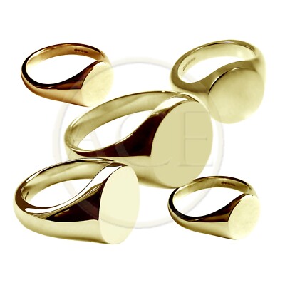 NEU 9 kt Gold runde Siegelringe massiv UK punziert Herren Damen & Geschenkbox