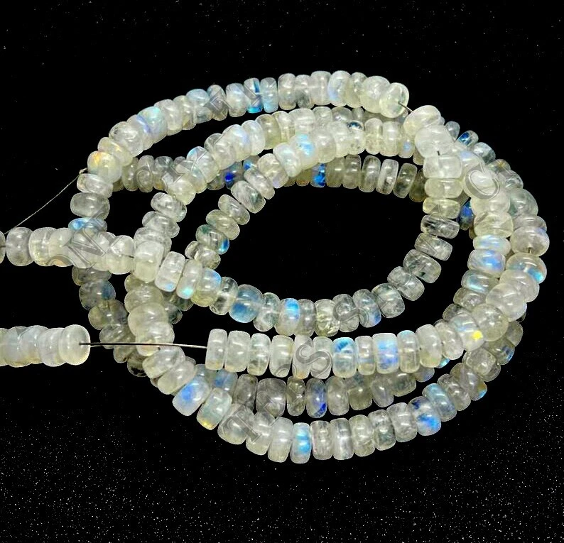 AAA+Grade Natural White Moonstone Smooth Rondelle Beads Gemstone Size 8 mm 16"St - Image 4 of 4