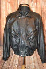 Wilsons Men Moto Thinsulate Line Black Full Zip Snap Button Leather Jacket Sz XL