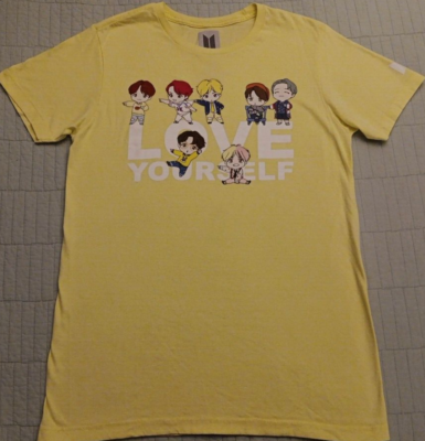 Unisex Med Hot Topic BTS Band Yellow Love Yourself Graphic Chibi T