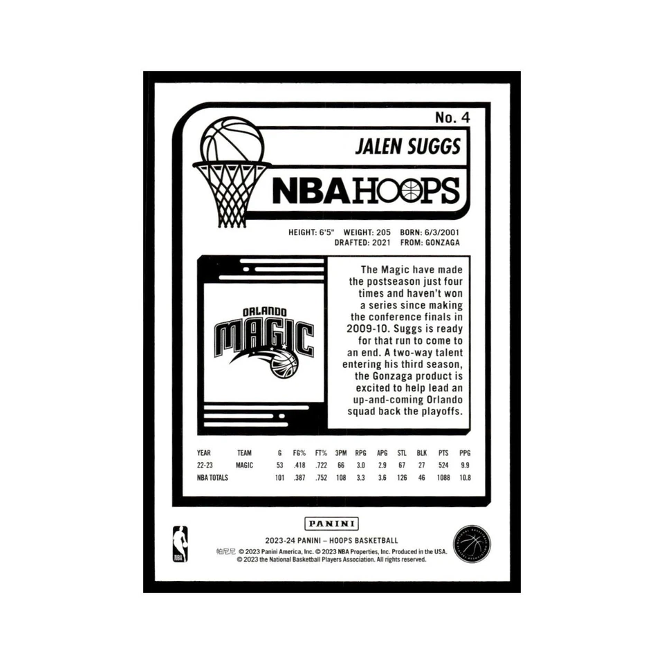 Jalen Suggs 2023 NBA Hoops #4 Orlando Magic Basketball Card NM - Image 2 of 3