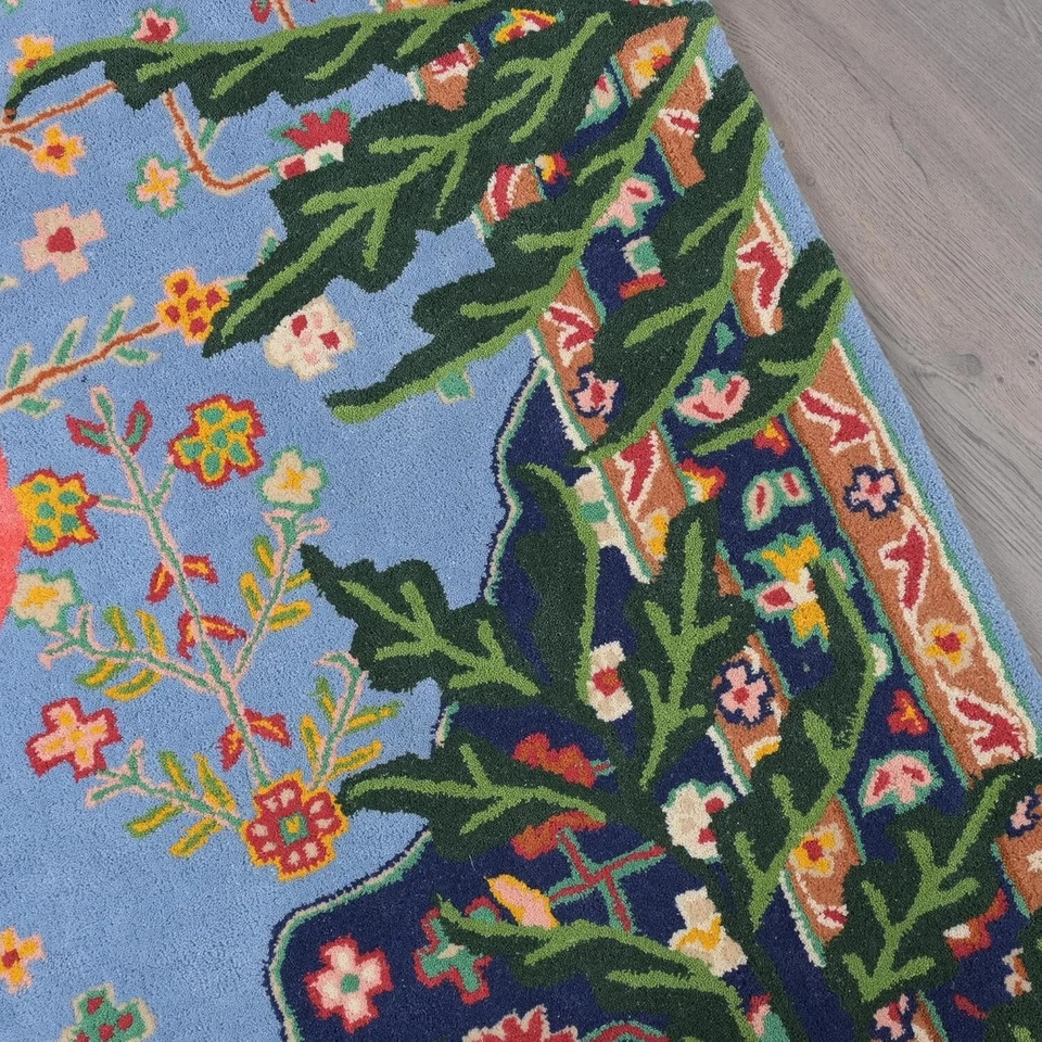 Alfombra de lana acolchada a mano con estampado de animales de tigre de Bengala - con alfombra simétrica Foto 3 de 4