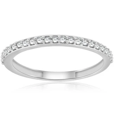 1/8 ct Stackable Womens Delicate Dainty Diamond Wedding Ring White Gold - Image 1 of 4