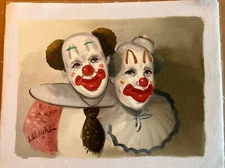 VINTAGE Hand Painted Original  Painting On Canvas 12" x 16"  Coulrophobia…..