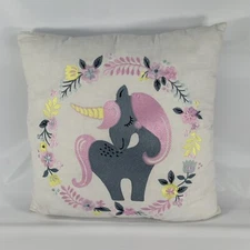 Urban Habitat Kids Unicorn Pillow Pink Gray Embroidered Floral Poly MLP Style