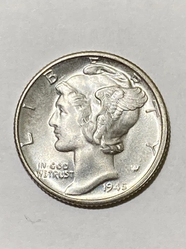 1945 10C Mercury Dime Frosty Blast White Gem BU
