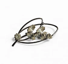 Vintage Clear Rhinestone Brooch Pin Leaf Swirl Marquise Cut Unsigned