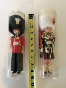 British Guard and Scottish Highlander Collectible souvenir Dolls in Tube 1980s 