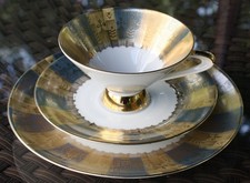 Winterling Bavaria Vintage Estate Tea Trio Set Gilded Gold on Blue  Yellow