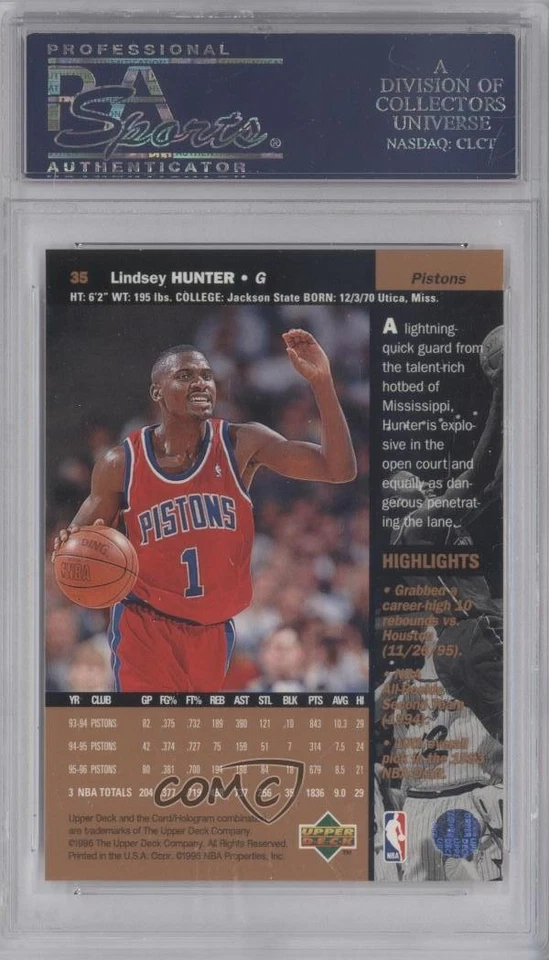 1996-97 Upper Deck Lindsey Hunter #35 PSA 10 GEM MT - Image 2 of 2
