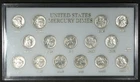 1941-1945 P/D/S MERCURY DIME 15-COIN SHORT SET IN HOLDER LUSTROUS AU/UNC