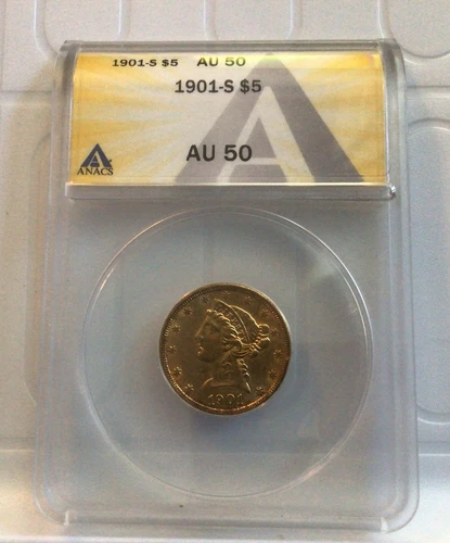 1901 S Half $5 Eagle, Liberty Gold Coin, ANAC Grade AU50 Beautiful Coin 🪙