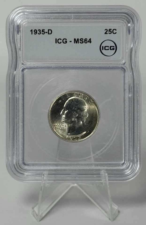 1935-D Washington Silver Quarter MS64 ICG BU D/D RPM 9/9 Micro W Brilliant UNC - Image 2 of 4