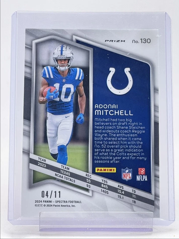 ADONAI MITCHELL 2024 SPECTRA ROOKIE WAVE PRIZM COLTS RC /11 Q5540 - Image 2 of 2