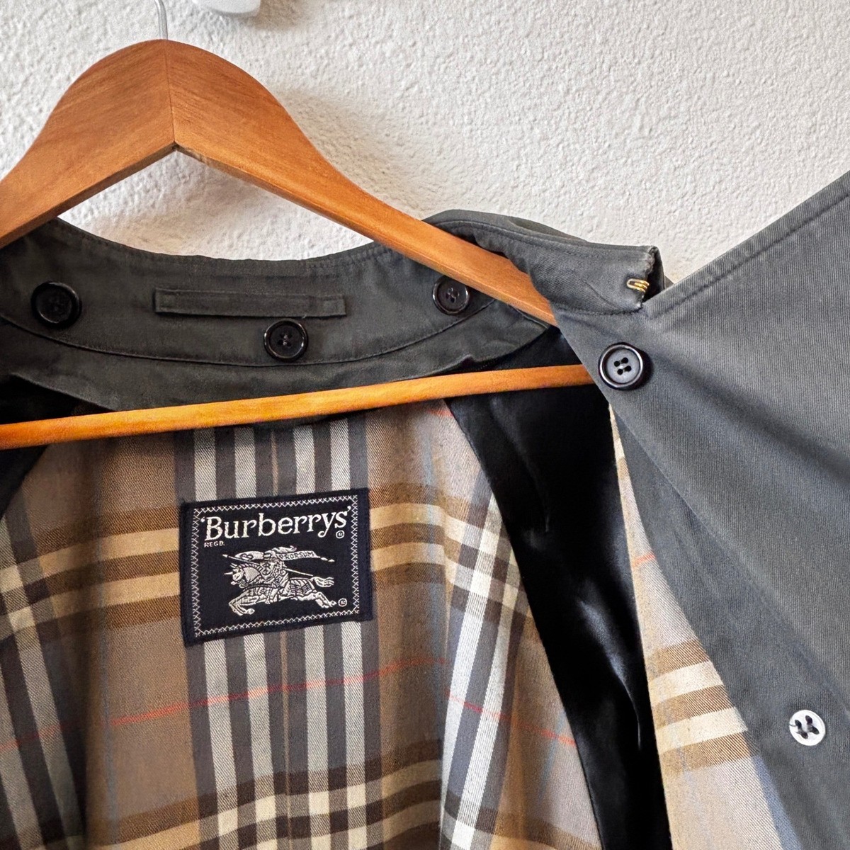 Vintage Burberrys Gray Nova Check Trench Coat Wool Detachable