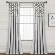 Boho Pom Pom Tassel Linen Textured Window Curtain Panel, Single 52" W x 95" L...