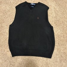 Polo Ralph Lauren Knit Sweater Vest Mens Size L Black Red Pony Preppy Classic