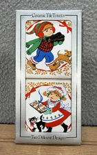 Vintage Christmas Trivets Ceramic Tile Jasco Set of 2 Retro Holiday Kitchen 80s