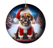 Puggle Christmas Tree Porcelain Ornament