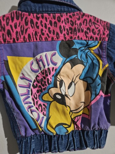 Vintage 90s Baby Girls 12 Months Disney Minnie Mouse Denim Animal Print Jacket - Picture 6 of 10