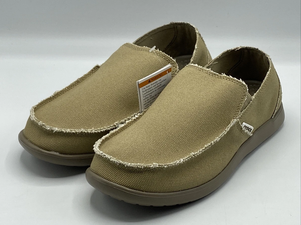 Crocs Santa Cruz Men s Size 8 Khaki Beige Canvas Slip On Loafers 10128 261 NEW