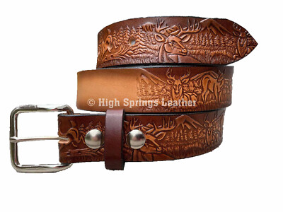 Name Belt - Deer Brown Leather Belt Custom Engraved Men and  display picture 2
