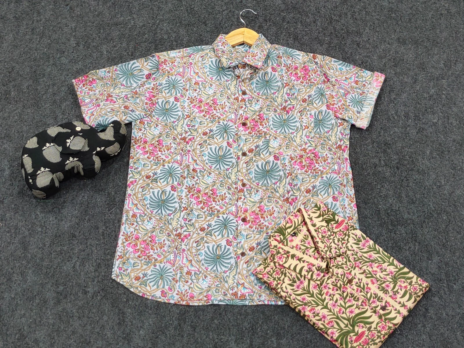 Indian 100%Cotton Multi Floral Print Shirts L Size Beautiful Party Wear Shirt AU