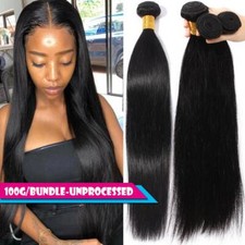 Striaght Brazilian Virgin Human Hair Extensions Weaving 1-4Bundles Weft US Stock