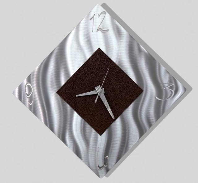 ULTRA MODERN Metal Wall Clock Art Modern Abstract Silver Black SIGNED