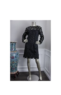 NWT Akris Size 12 $4,990 Black Embroidered Sheer Lace Long Sleeve Eyelet Dress