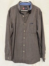 CHAPS Men's Long sleeve Shirt (XL) Easy Care Red/Brown Plaid Collared CA0213