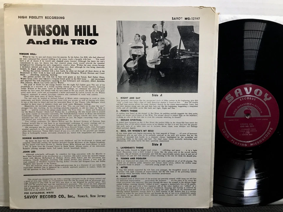 VINSON HILL And His Trio LP SAVOY MG-12187 MONO 1966 Jazz R MARKOWITZ J LEE — 第 2/2 张图片