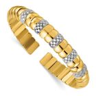 14K Solid Two Tone Gold Diamond Cuff Bangle Bracelet