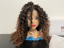 Kinky Curly Afro Synthetic Lace Front Wig Ombr  Brown 16  NEW CB Wigs