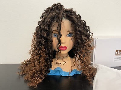 Kinky Curly Afro Synthetic Lace Front Wig Ombré Brown 16  NEW CB Wigs