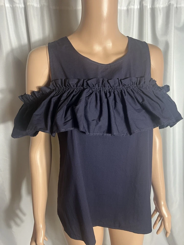 Copper Key Women’s Size S Navy Ruffle Off/Cold-Shoulder Top Flowy Versatile - Image 2 of 4