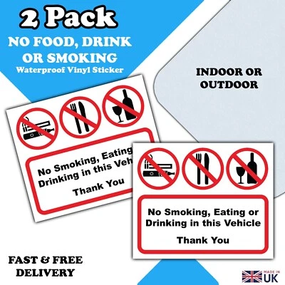 LUMEAN LTD 2-Pack No Smoking Eating or Drinking in vehicle - Car Taxi Coach Bus Stickers