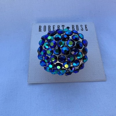 Robert Rose Fashion Ring Embellished Blue/Violet Stones with Elastic Band